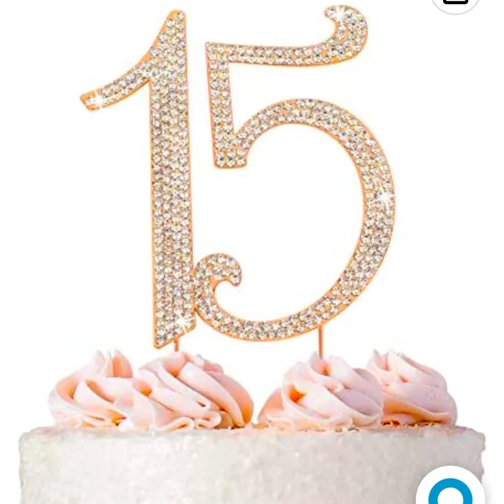 Cake topper. Number 15. Rose gold.